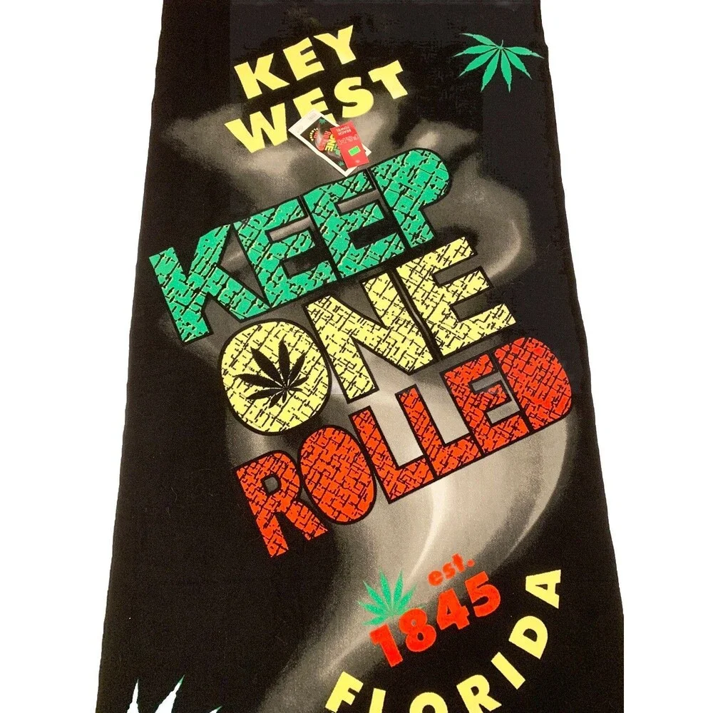 NWT KEEP ONE ROLLED Key West Rasta Bath Beach Pool Gift Towel Pot Weed Marijuana
